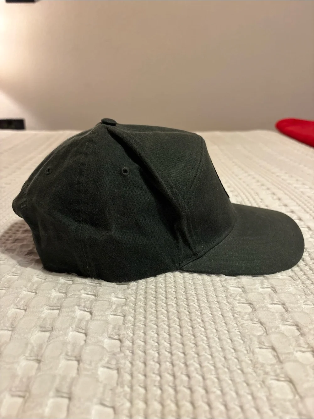Men's Dark Green Canvas Baseball Cap with Brown Leather Patch